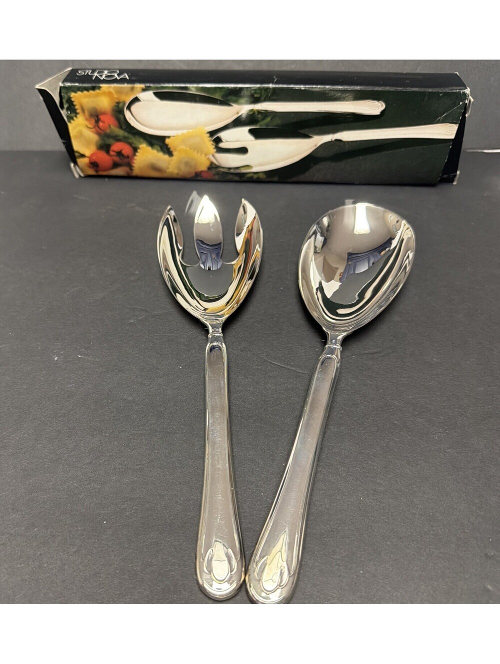 Jumbo Silvertone Salad Serving Set Modern Fork Spoon Studio Nova